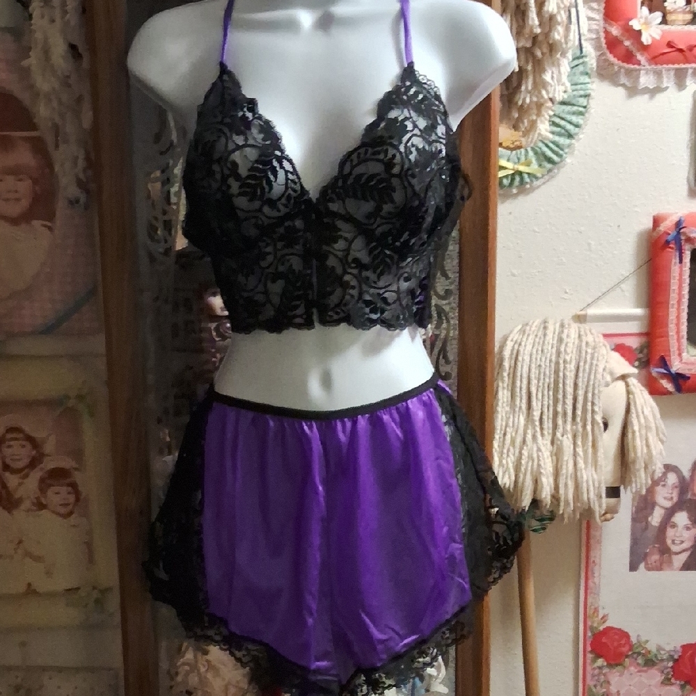 Vintage 90's,2 PC,Purple and Black Lace Lingerie Set🖤💜🖤💜